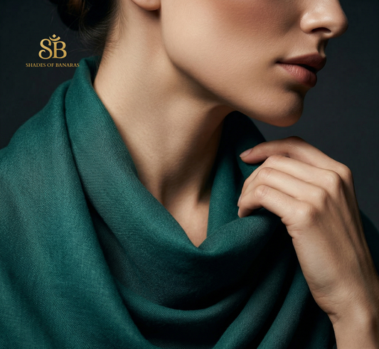 Emerald Forest: Pure Pashmina Handwoven Plain Luxe Scarf
