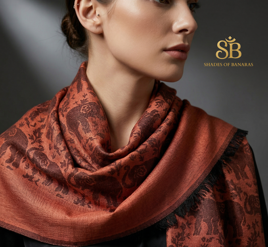 Antique Mahogany: Pure Pashmina Handwoven Luxe Scarf