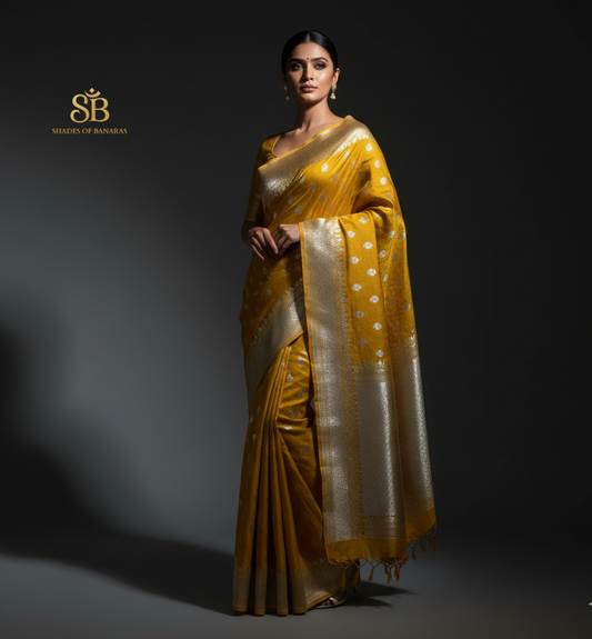 Saffron Lumière Luxe Couture Pure Silk Banarasi Saree