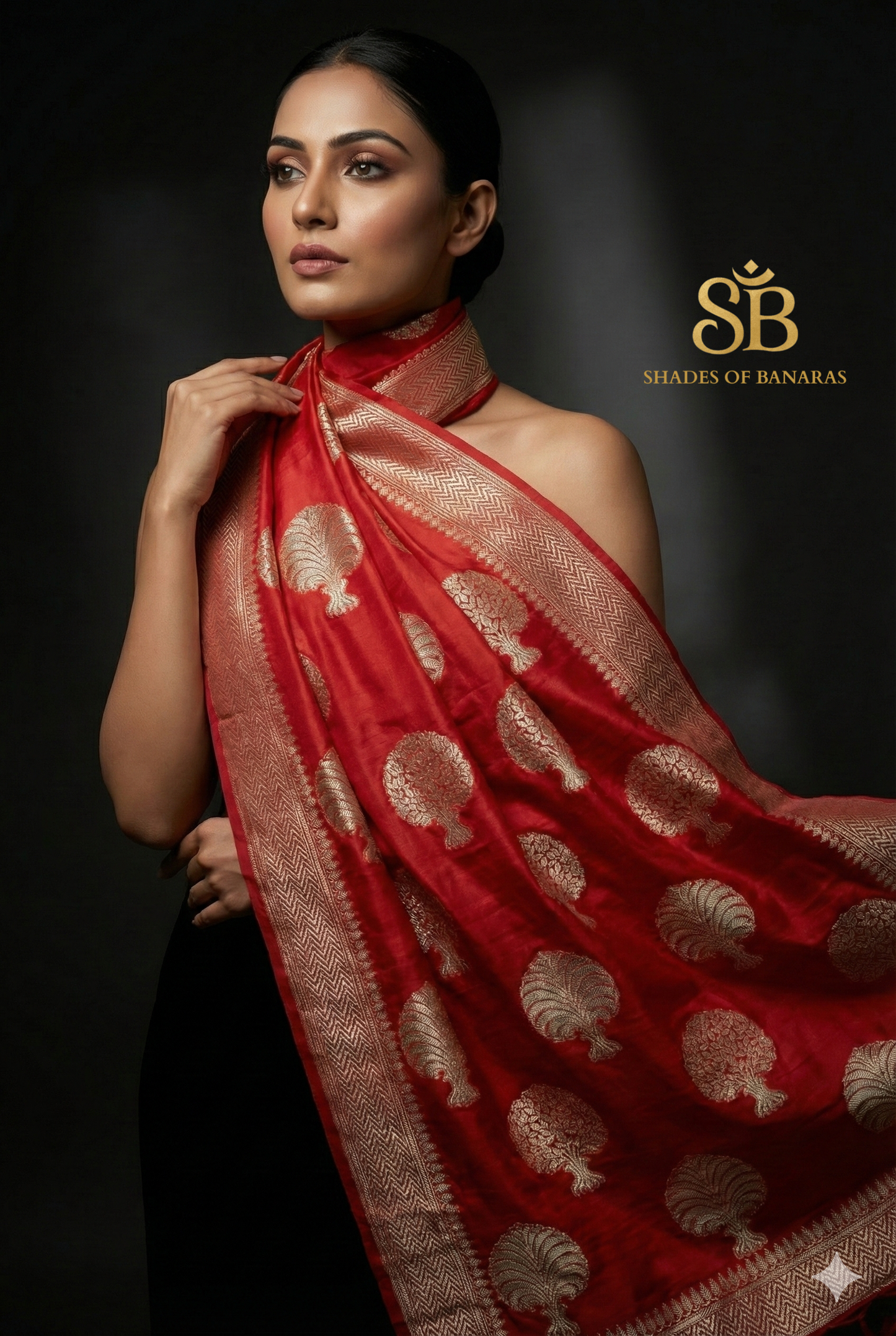 Crimson Kadhwa Elegance – Pure Silk Banarasi Luxury Scarf by Shades Of Banaras - banarasi - banarasi saree shop - banarasi saree manufacturers - banarasi saree wholesale - banaraasi sarees