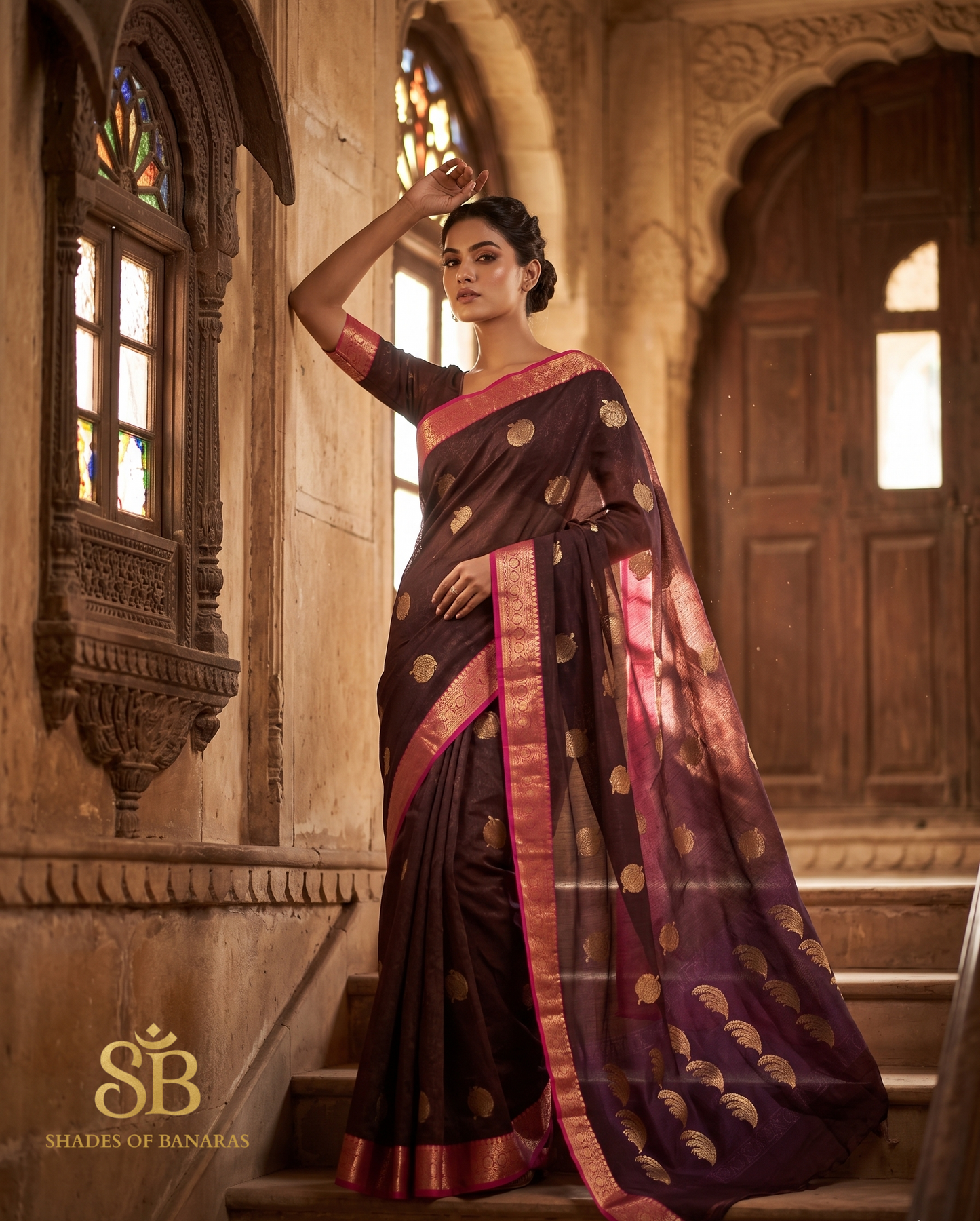 Heritage Brown Tanchoi Silk Saree | Luxe Handwoven Gold Zari by Shades Of Banaras - banarasi - banarasi saree shop - banarasi saree manufacturers - banarasi saree wholesale - banaraasi sarees - banarasi sari - banarasi saris - silk saree - silk sari - wedding saree - wedding sari - designer sari - wedding collection - gifting