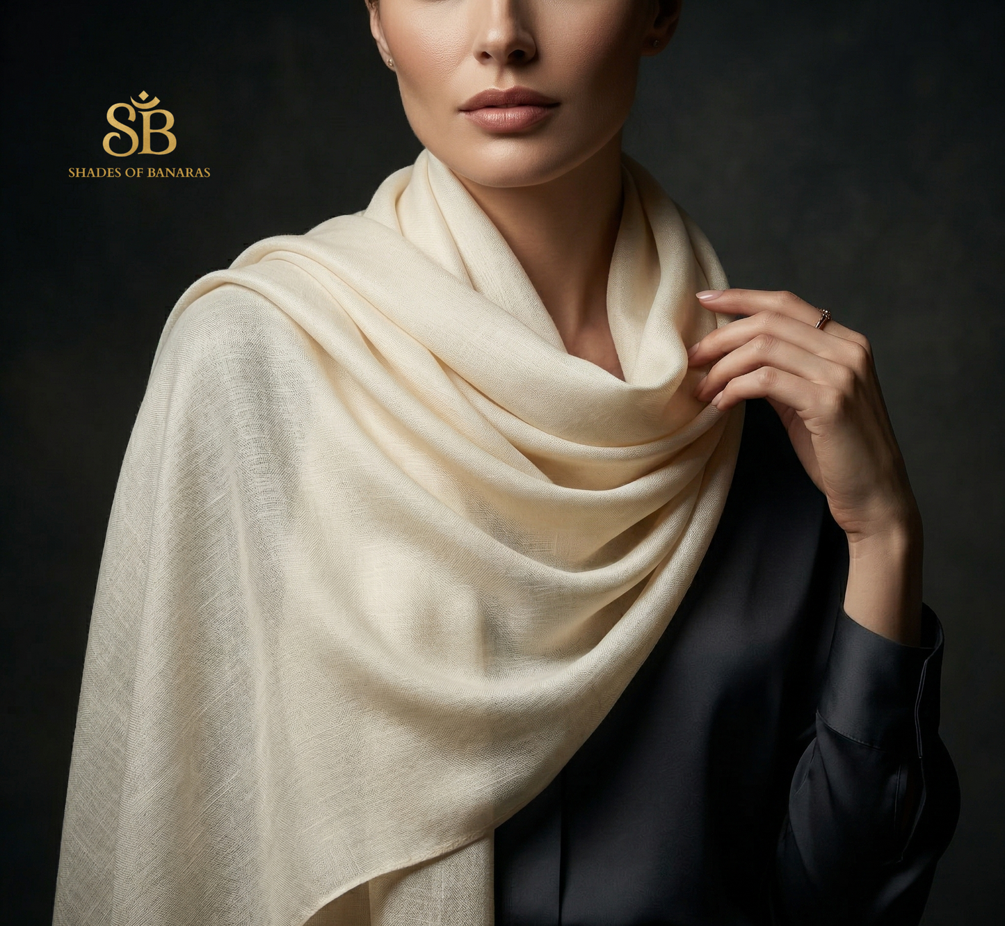 Ivory Cloud: Pure Pashmina Handwoven Plain Luxe Scarf