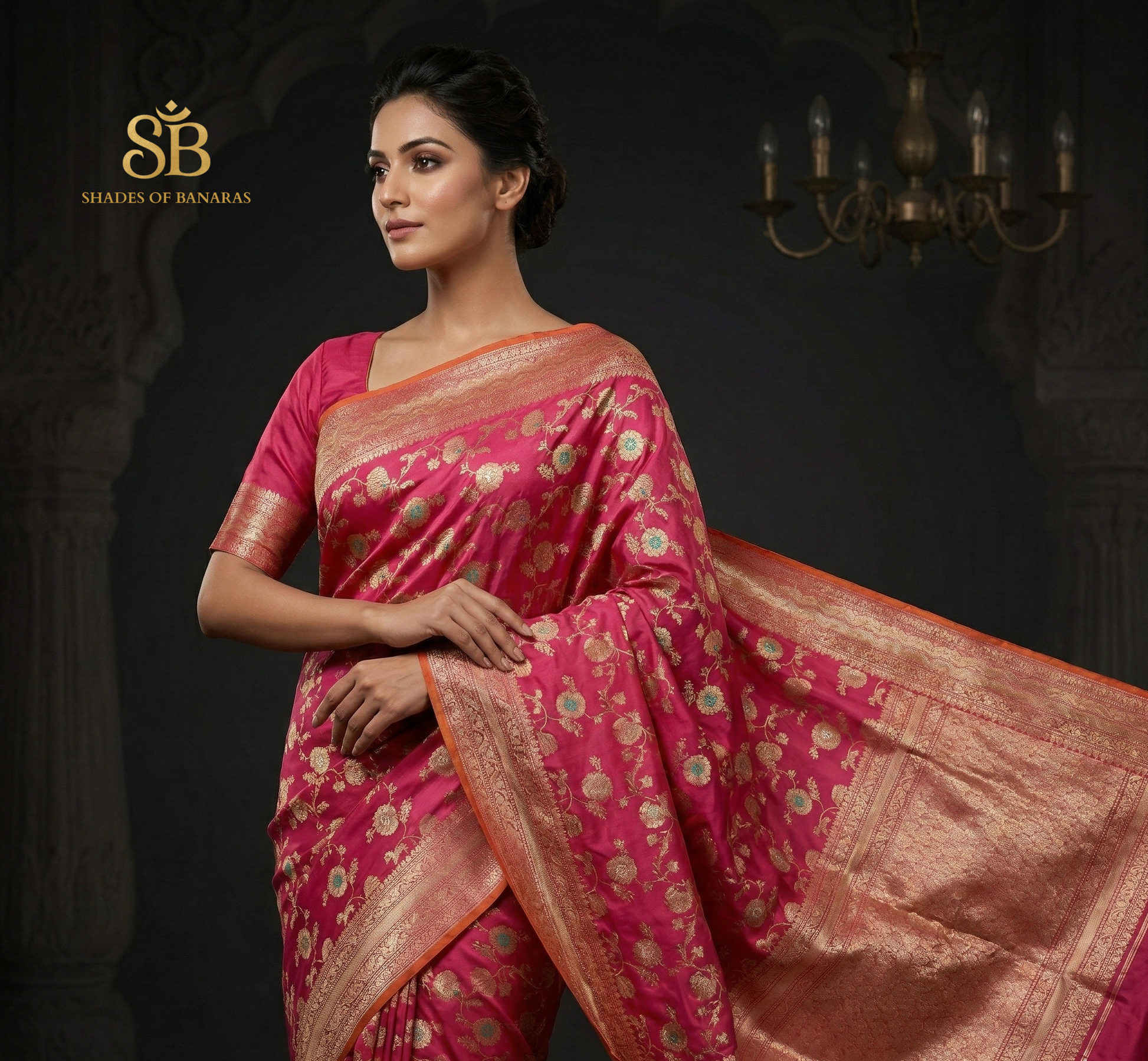 The Rose Gold Luxe: Pink Kadhiyal Minakari Jaal Pure Silk Handloom Banarasi Saree by Shades Of Banaras - banarasi - banarasi saree shop - banarasi saree manufacturers - banarasi saree wholesale - banaraasi sarees - banarasi sari - banarasi saris