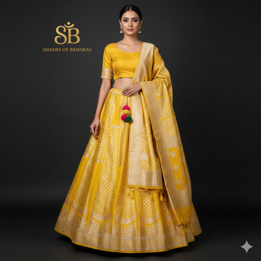 Sunaraam Sona-Rupa Luxe Couture Banarasi Lehenga — Golden Heirloom Edit by Shades Of Banaras - banarasi - banarasi saree shop - banarasi saree manufacturers - banarasi saree wholesale - banaraasi sarees