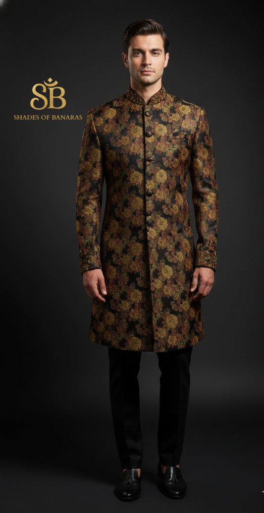 Noir Floral Couture Tanchui Brocade — Pure Silk Banaras Dress Material (By Meter)