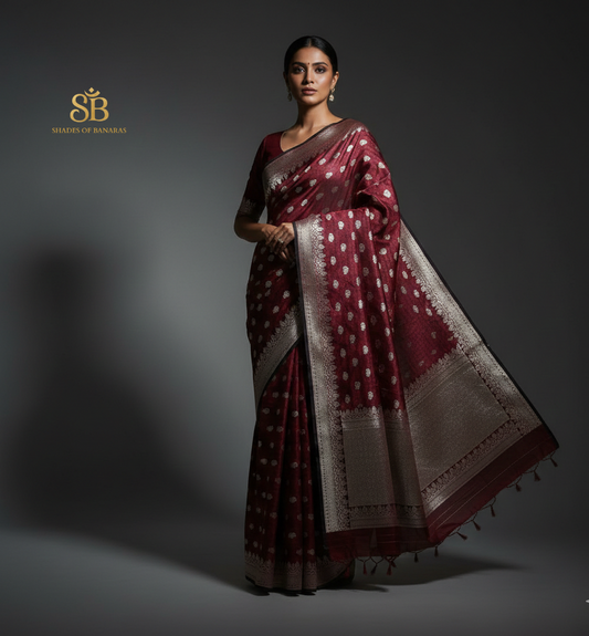 Imperial Maroon Luxe Couture Pure Silk Banarasi Saree