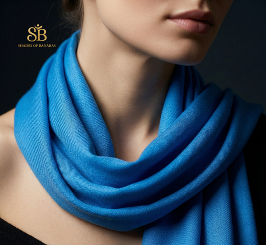 Royal Indigo: Pure Pashmina Handwoven Plain Luxe Scarf