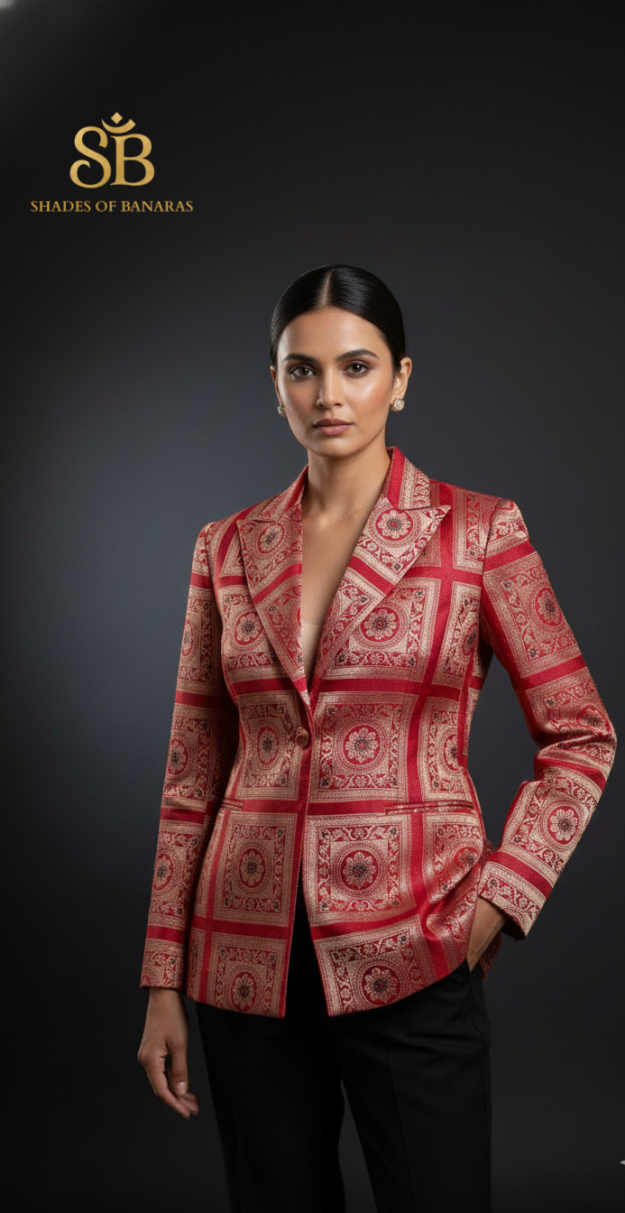 Imperial Crimson Couture: Pure Silk All-Over Zari Brocade (By Meter) by Shades Of Banaras - banarasi - banarasi saree shop - banarasi saree manufacturers - banarasi saree wholesale - banaraasi sarees - banarasi sari - banarasi saris