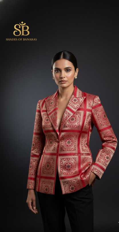 Imperial Crimson Couture: Pure Silk All-Over Zari Brocade (By Meter) by Shades Of Banaras - banarasi - banarasi saree shop - banarasi saree manufacturers - banarasi saree wholesale - banaraasi sarees - banarasi sari - banarasi saris