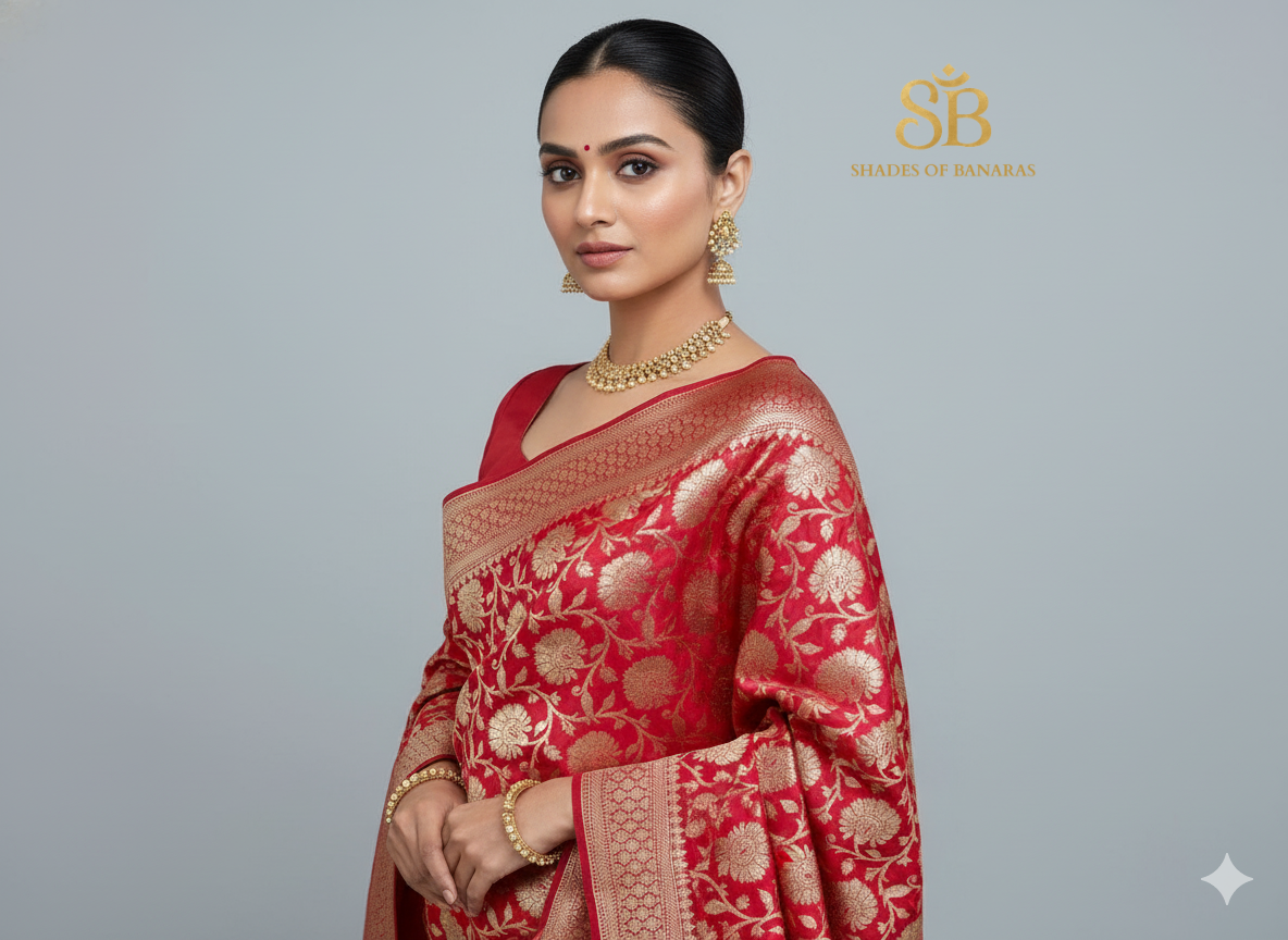Red Katan Soft Silk Banarasi Dupatta – All Over Jaal Weave by Shades Of Banaras - banarasi - banarasi saree shop - banarasi saree manufacturers - banarasi saree wholesale - banaraasi sarees