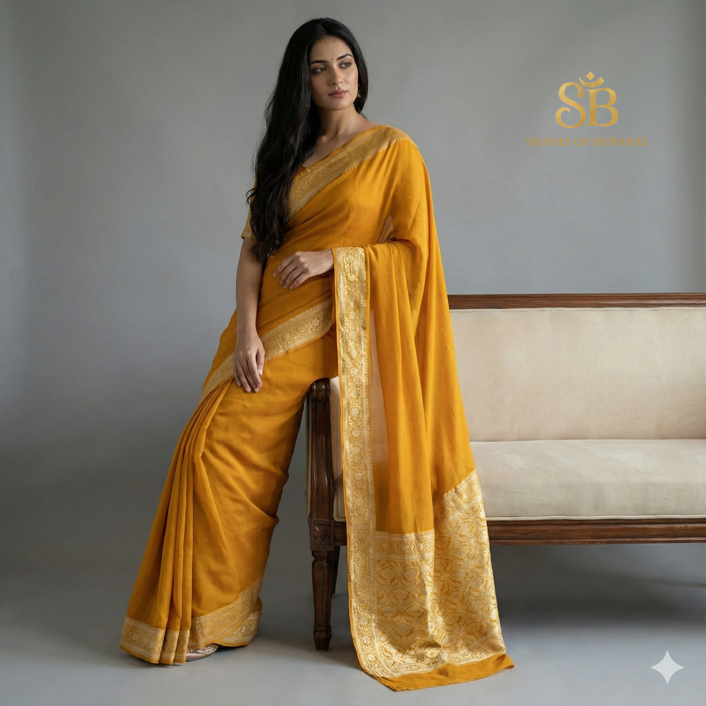 Yellow Pure Khaddi Georgette Banarasi Saree with Kadhua Border & Designer Blouse