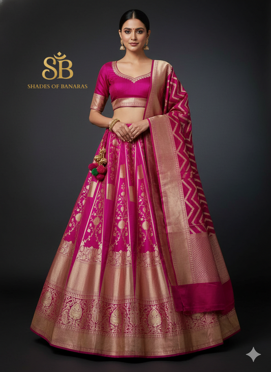 Rosea Noor Luxe Couture Banarasi Lehenga — Jaalwork Royal Edit by Shades Of Banaras - banarasi - banarasi saree shop - banarasi saree manufacturers - banarasi saree wholesale - banaraasi sarees
