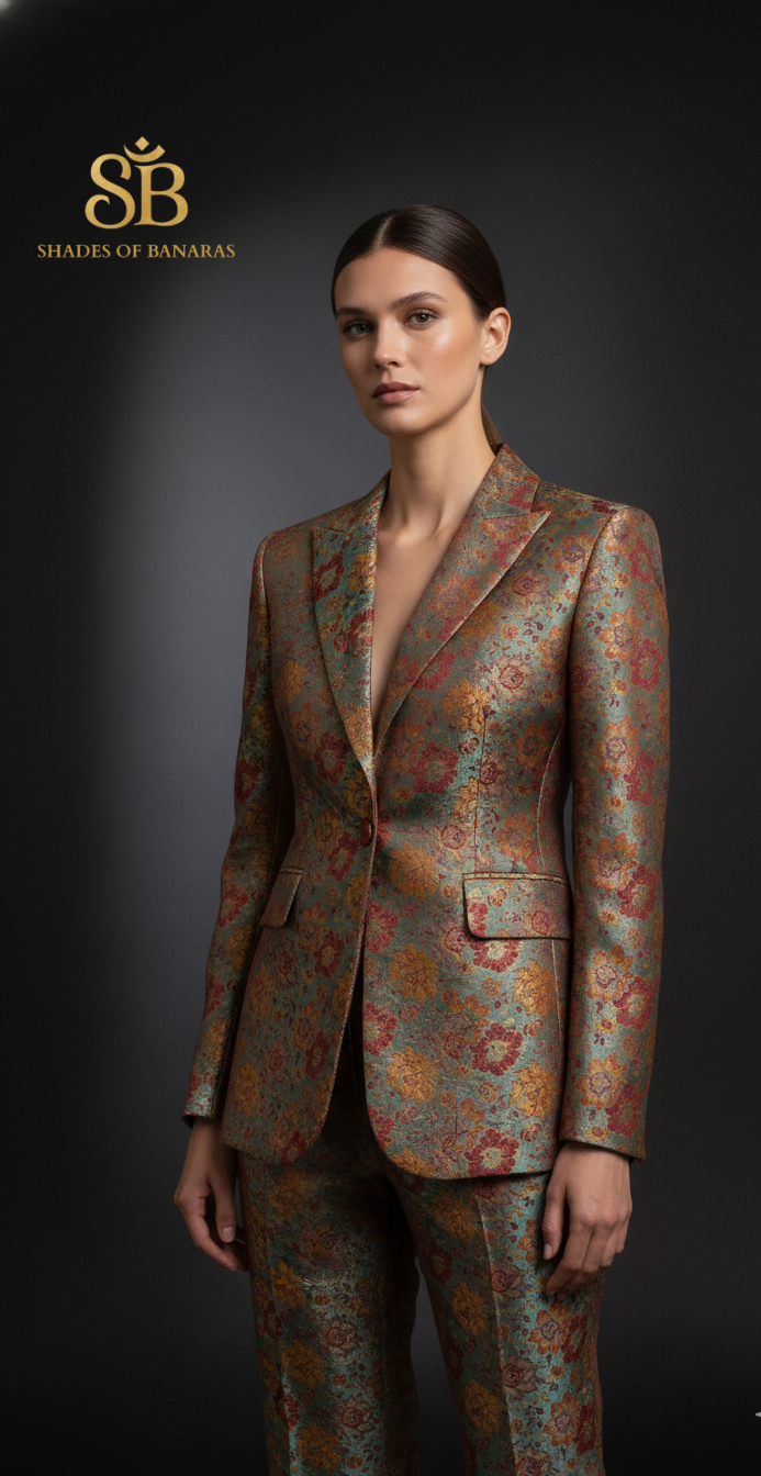 Couture Dusk Cerulean: Pure Silk Tanchui Brocade (By Meter) by Shades Of Banaras - banarasi - banarasi saree shop - banarasi saree manufacturers - banarasi saree wholesale - banaraasi sarees - banarasi sari - banarasi saris