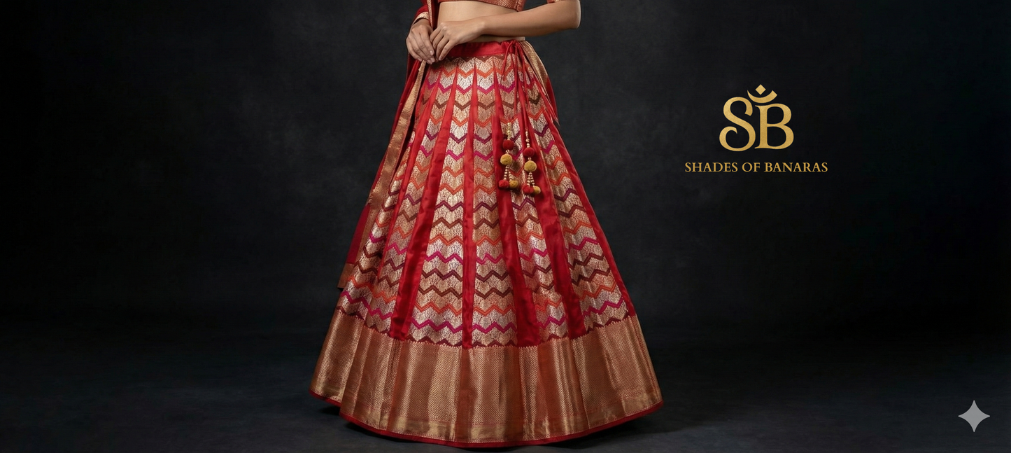 Crimson Rangkaat Luxe Couture Banarasi Lehenga — Bridal Royal Edit by Shades Of Banaras - banarasi - banarasi saree shop - banarasi saree manufacturers - banarasi saree wholesale - banaraasi sarees