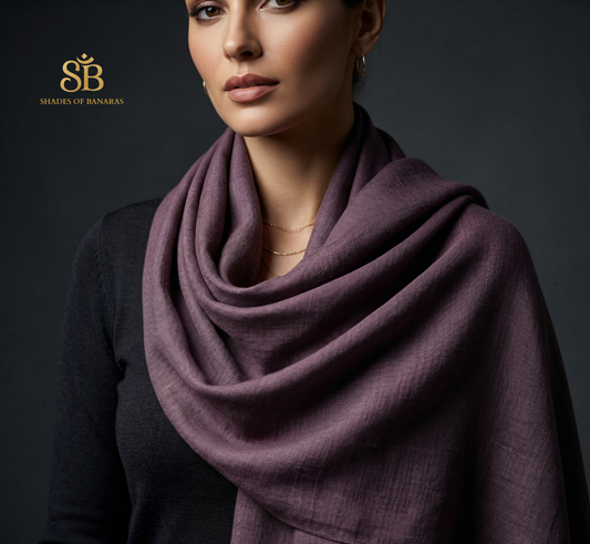 Imperial Vintage: Pure Pashmina Handwoven Plain Luxe Scarf