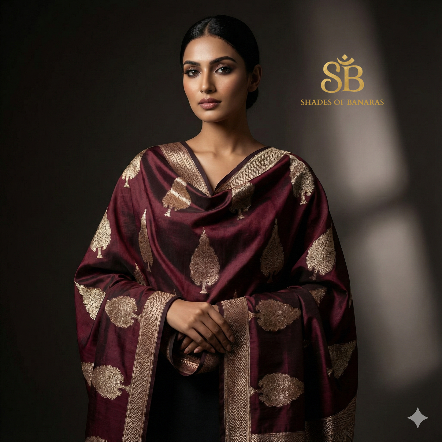 Wine Kadhwa Beetle Leaf – Pure Silk Banarasi Luxury Scarf by Shades Of Banaras - banarasi - banarasi saree shop - banarasi saree manufacturers - banarasi saree wholesale - banaraasi sarees