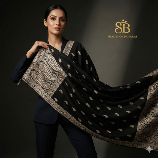 Noor-e-Kohl – Pure Silk Banarasi Luxury Scarf (Kadhwa Buti)