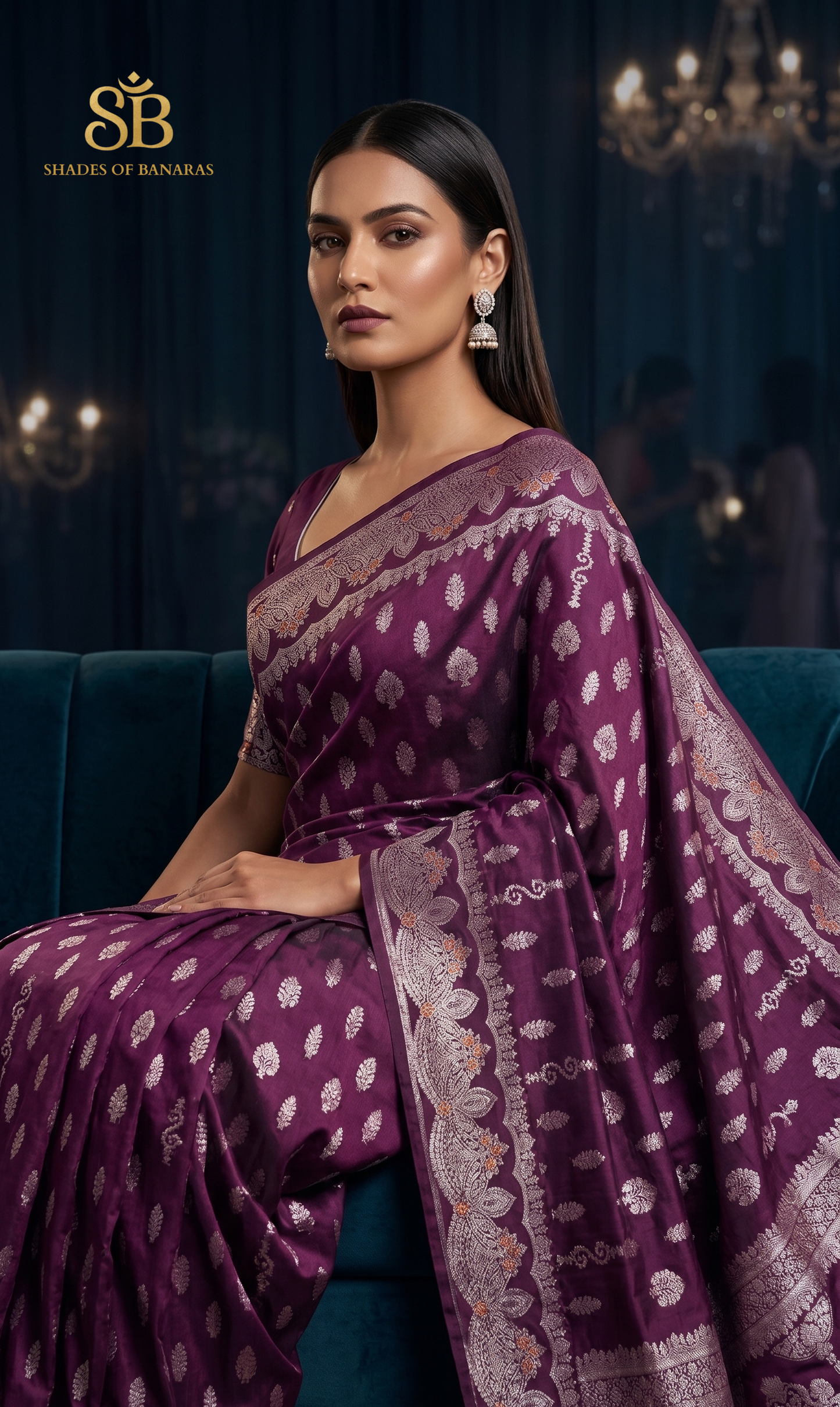 Wine Luxe Couture Handwoven Banarasi Cotton Silk Saree in Matt Silver Zari