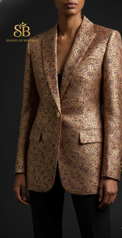 Champagne Gilded Couture: Pure Silk Tanchui Brocade (By Meter) by Shades Of Banaras - banarasi - banarasi saree shop - banarasi saree manufacturers - banarasi saree wholesale - banaraasi sarees - banarasi sari - banarasi saris