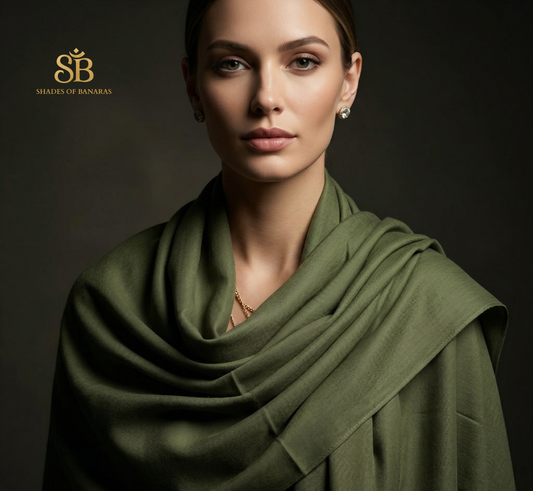 The Verdant Heirloom: Mehendi Green Handloom Pashmina Scarf