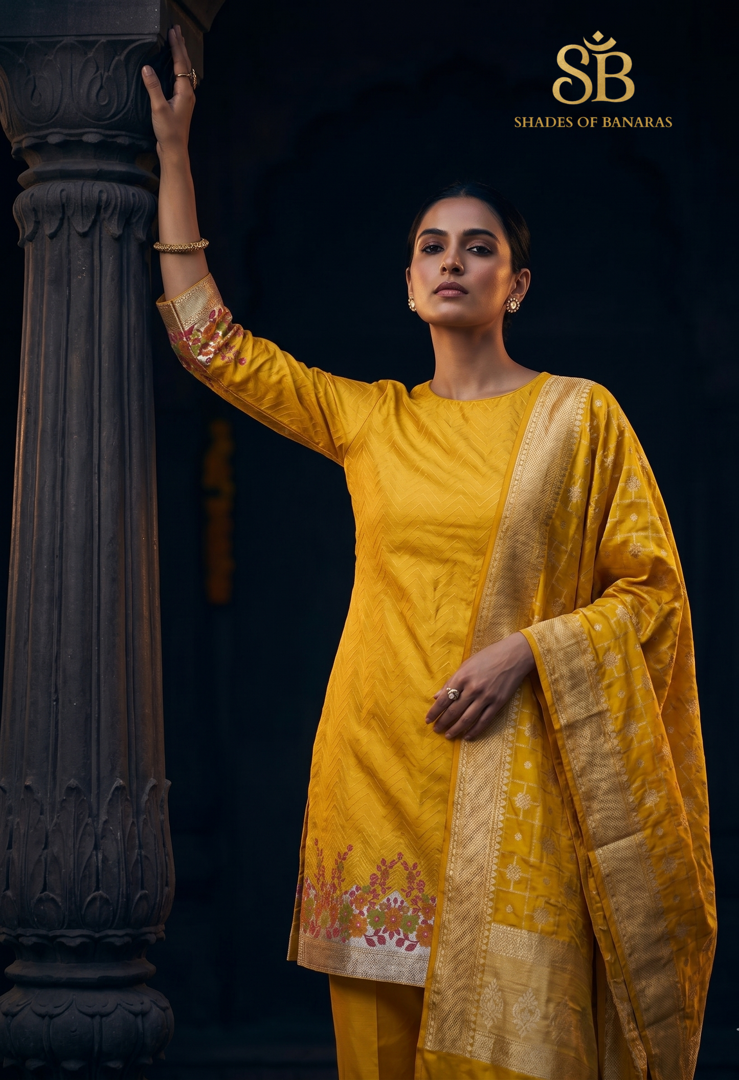 The Gilded Summer Muse: Handloom Kadhua Banarasi Silk Unstitched Suit Set