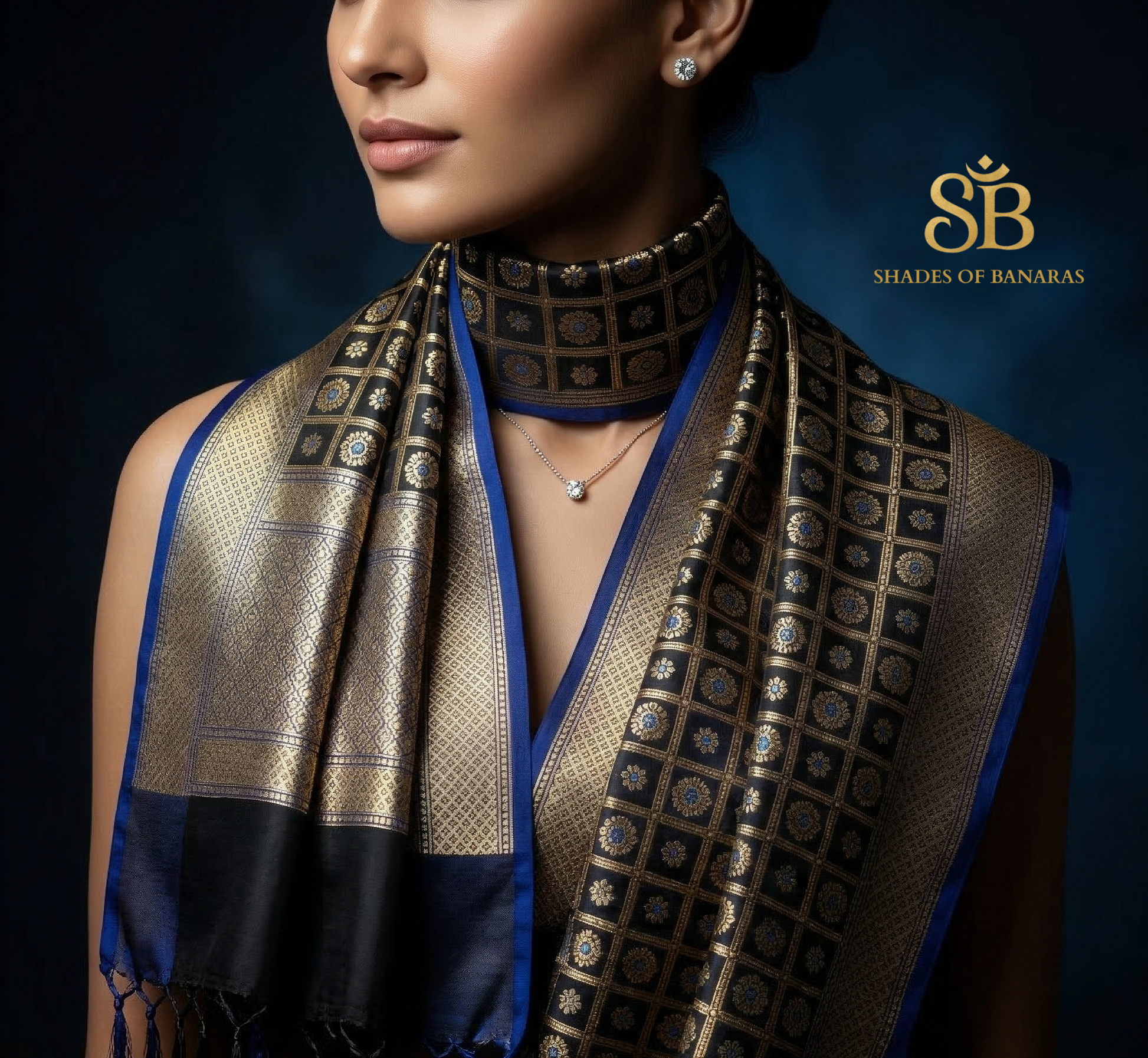 Midnight Luxe: Handwoven Black Soft Katan Silk Banarasi Dupatta by Shades Of Banaras - banarasi - banarasi saree shop - banarasi saree manufacturers - banarasi saree wholesale - banaraasi sarees - banarasi sari - banarasi saris - silk saree - silk sari - wedding saree - wedding sari - designer sari - wedding collection - gifting