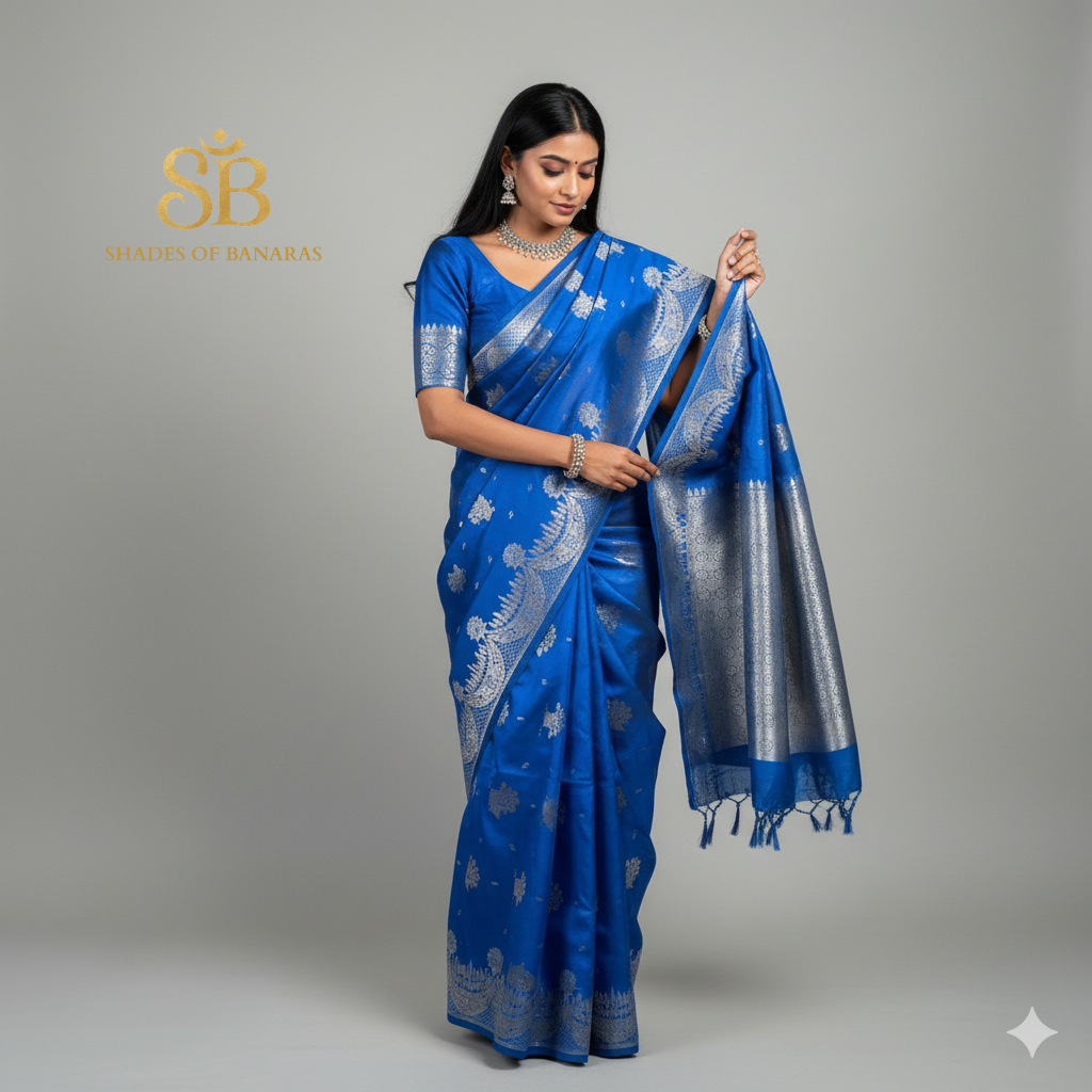 Classic Blue Pure Cotton Silk Banarasi Saree by Shades Of Banaras - banarasi - banarasi saree shop - banarasi saree manufacturers - banarasi saree wholesale - banaraasi sarees