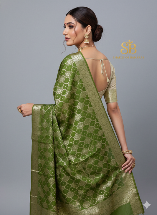 Green Katan Soft Silk Banarasi Dupatta – All Over Jaal Weave by Shades Of Banaras - banarasi - banarasi saree shop - banarasi saree manufacturers - banarasi saree wholesale - banaraasi sarees
