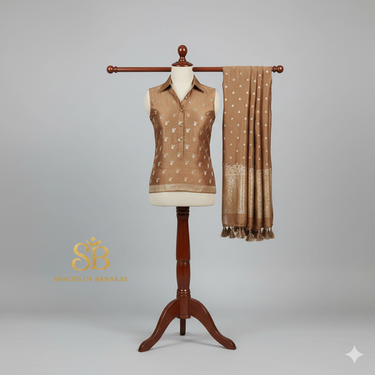 Mocha Royale — Handwoven Banarasi Silk Suit Set (2 pcs)