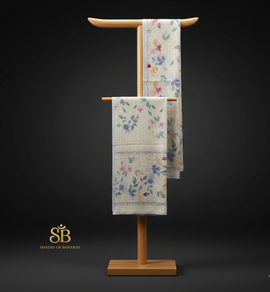 Luxe Lemon Yellow Pure Linen Banarasi Saree | Hand-Printed Summer Couture