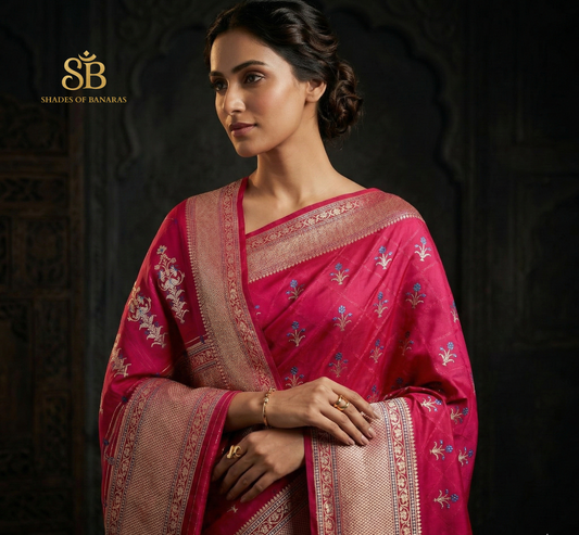 Rani Pink Luxe Satin Silk Kadhua Tanchui Banarasi Saree by Shades Of Banaras - banarasi - banarasi saree shop - banarasi saree manufacturers - banarasi saree wholesale - banaraasi sarees - banarasi sari - banarasi saris