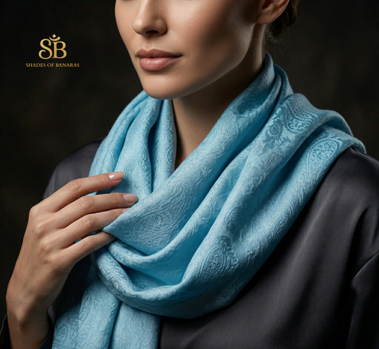 Celestial Azure: Pure Pashmina Handwoven Luxe Scarf