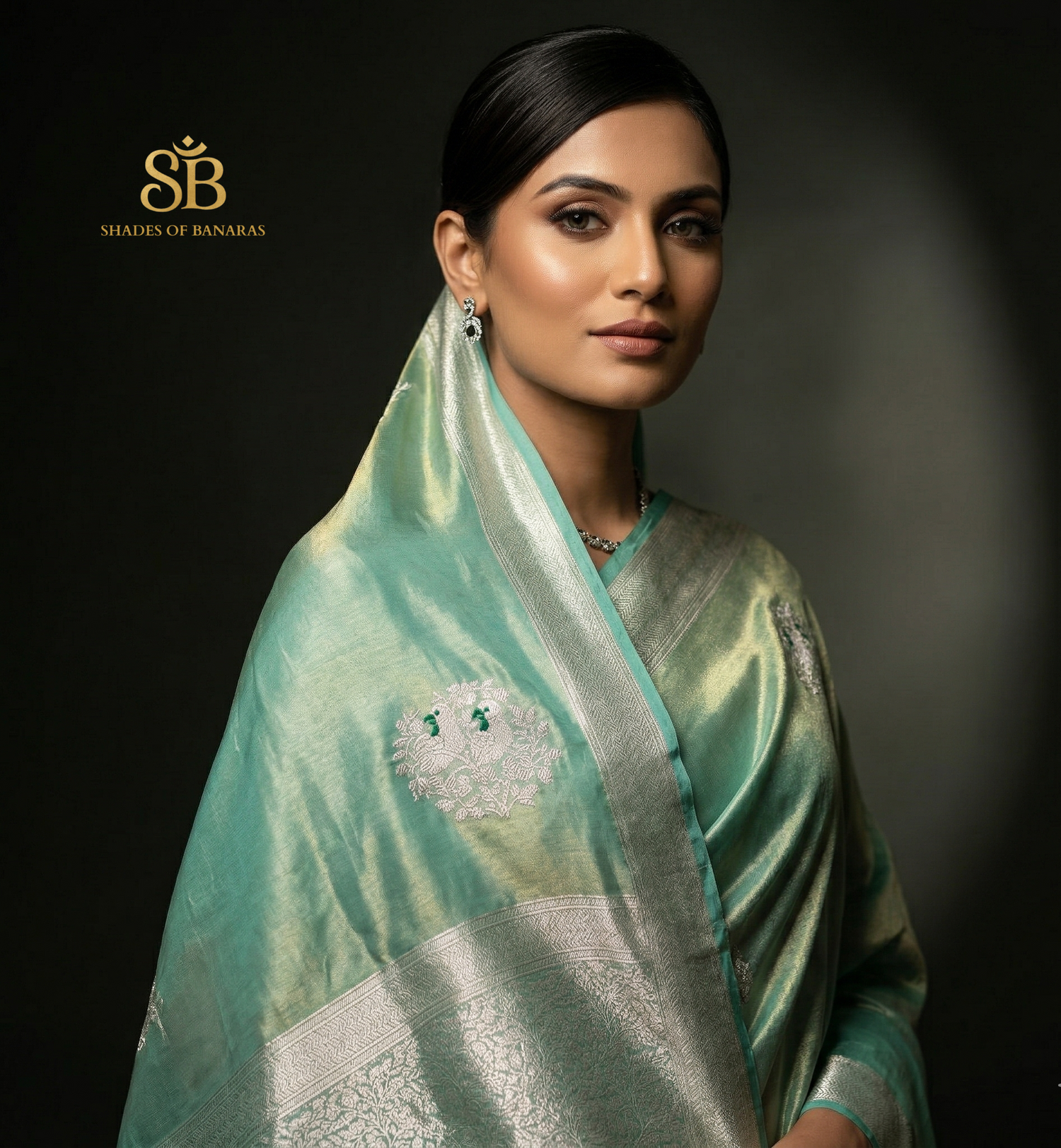 Luxe Seafoam Shikaargaah: Handwoven Pure Tissue Silk Banarasi Saree by Shades Of Banaras - banarasi - banarasi saree shop - banarasi saree manufacturers - banarasi saree wholesale - banaraasi sarees - banarasi sari - banarasi saris - silk saree - silk sari - wedding saree - wedding sari - designer sari - wedding collection - gifting