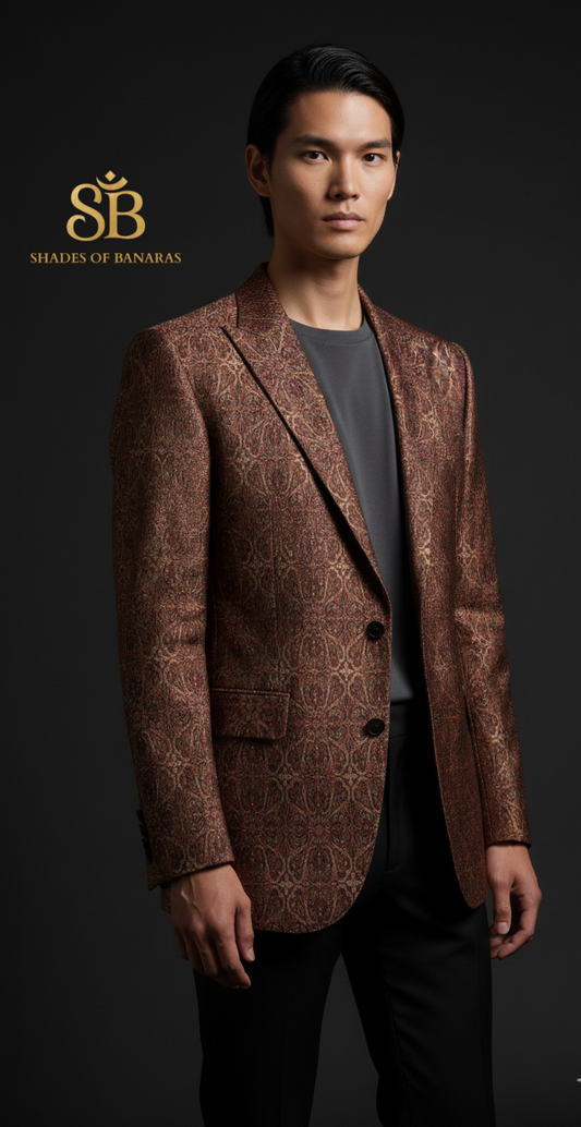 Heritage Mocha Floral Couture Tanchui Brocade — Pure Silk Banaras Dress Material (By Meter)