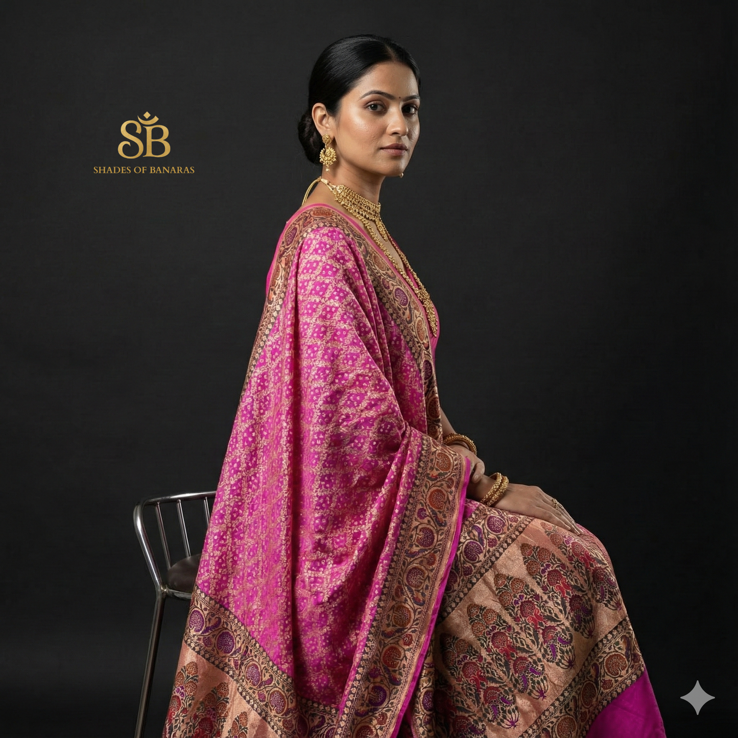 The Blush of Banaras: Pink Khaddi Georgette Bandhani Dupatta by Shades Of Banaras - banarasi - banarasi saree shop - banarasi saree manufacturers - banarasi saree wholesale - banaraasi sarees