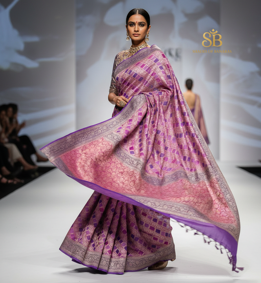 Imperial Amethyst Ghattchola Luxe — Pure Khaddi Georgette Rangkaat Banarasi Saree by Shades Of Banaras - banarasi - banarasi saree shop - banarasi saree manufacturers - banarasi saree wholesale - banaraasi sarees - banarasi sari - banarasi saris
