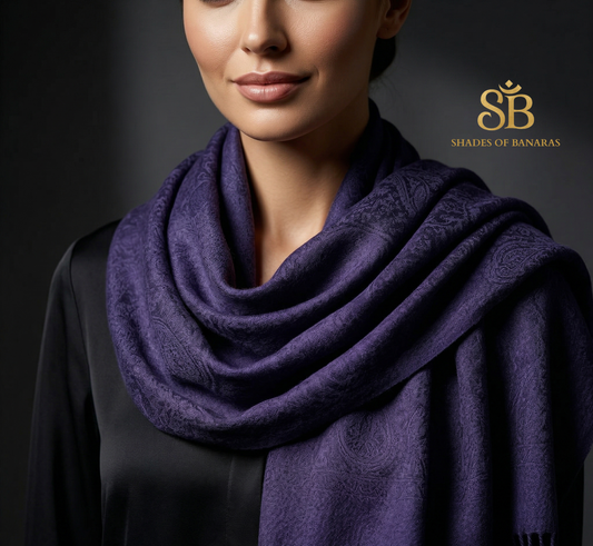 Imperial Amethyst: Pure Pashmina Handwoven Luxe Scarf