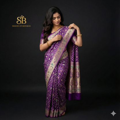 Neelambar Virasat — Purple Khaddi Georgette Bandhani Banarasi Saree by Shades Of Banaras - banarasi - banarasi saree shop - banarasi saree manufacturers - banarasi saree wholesale - banaraasi sarees