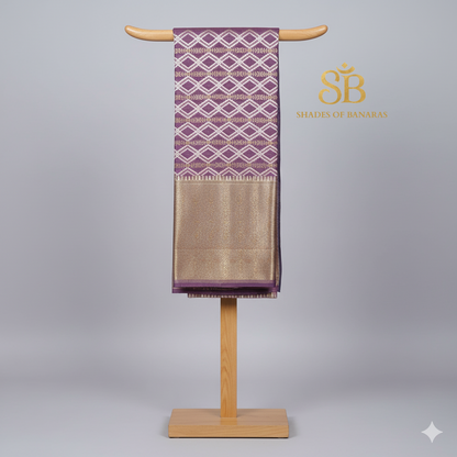 Royal Whisper — Purple Pure Cotton Kota Check Banarasi Saree with Brocade Blouse by Shades Of Banaras - banarasi - banarasi saree shop - banarasi saree manufacturers - banarasi saree wholesale - banaraasi sarees