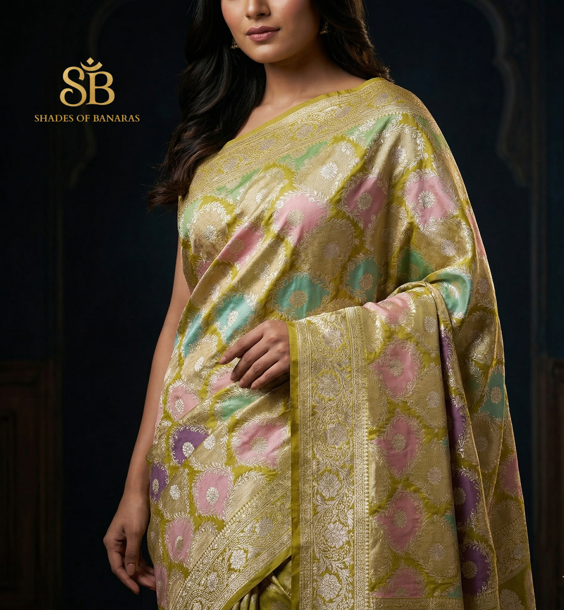 The Luxe Rangkaat Muse: Ultra-Premium Multicolor Pure Silk Banarasi Saree by Shades Of Banaras - banarasi - banarasi saree shop - banarasi saree manufacturers - banarasi saree wholesale - banaraasi sarees - banarasi sari - banarasi saris - silk saree - silk sari - wedding saree - wedding sari - designer sari - wedding collection - gifting