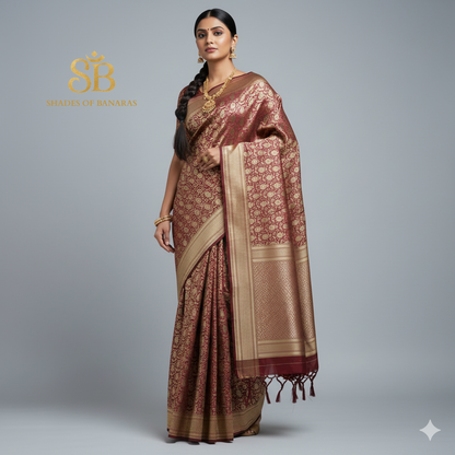 Royal Heritage — Maroon Pure Silk Banarasi Saree with All Over Patola Weave by Shades Of Banaras - banarasi - banarasi saree shop - banarasi saree manufacturers - banarasi saree wholesale - banaraasi sarees