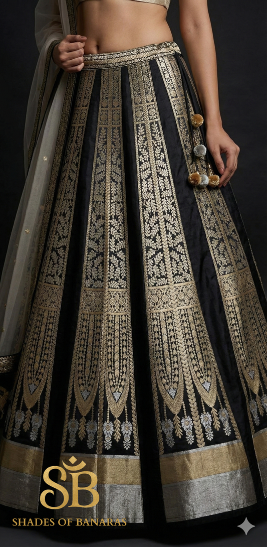 Noir Sona-Rupa Luxe Couture Banarasi Lehenga — Midnight Royal Heirloom by Shades Of Banaras - banarasi - banarasi saree shop - banarasi saree manufacturers - banarasi saree wholesale - banaraasi sarees