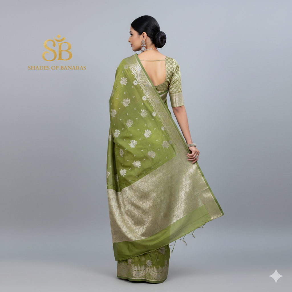 Green Pure Cotton Silk Banarasi Saree by Shades Of Banaras - banarasi - banarasi saree shop - banarasi saree manufacturers - banarasi saree wholesale - banaraasi sarees
