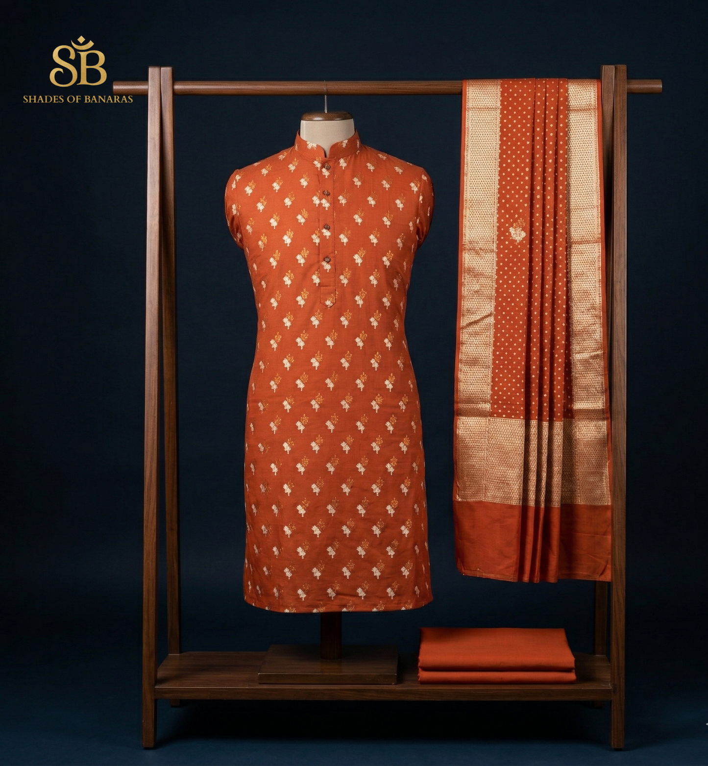 The Amber Radiance: Pure Banarasi Cotton Handloom Suit by Shades Of Banaras - banarasi - banarasi saree shop - banarasi saree manufacturers - banarasi saree wholesale - banaraasi sarees - banarasi sari - banarasi saris - silk saree - silk sari - wedding saree - wedding sari - designer sari - wedding collection - gifting