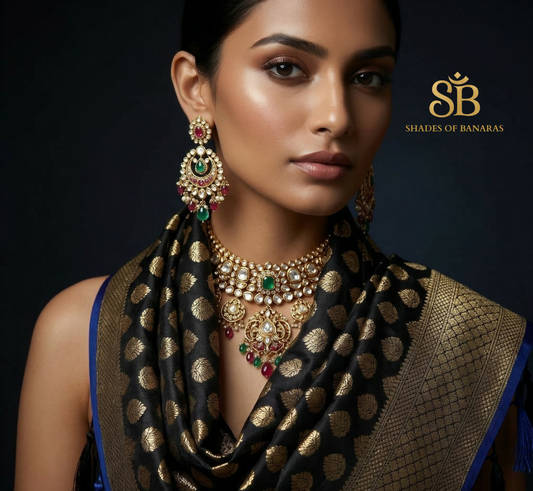 Couture Midnight Black Handwoven Katan Soft Silk Banarasi Dupatta