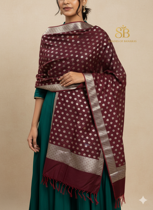 Deep Maroon Banarasi Dupatta: A Weave of Passion by Shades Of Banaras - banarasi - banarasi saree shop - banarasi saree manufacturers - banarasi saree wholesale - banaraasi sarees