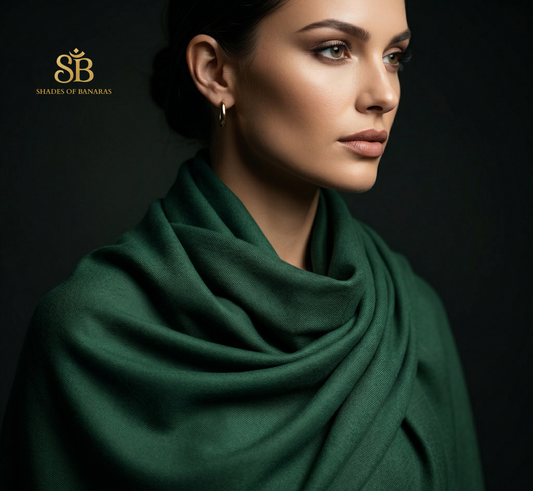 The Imperial Forest: Bottle Green Pure Handloom Pashmina Scarf