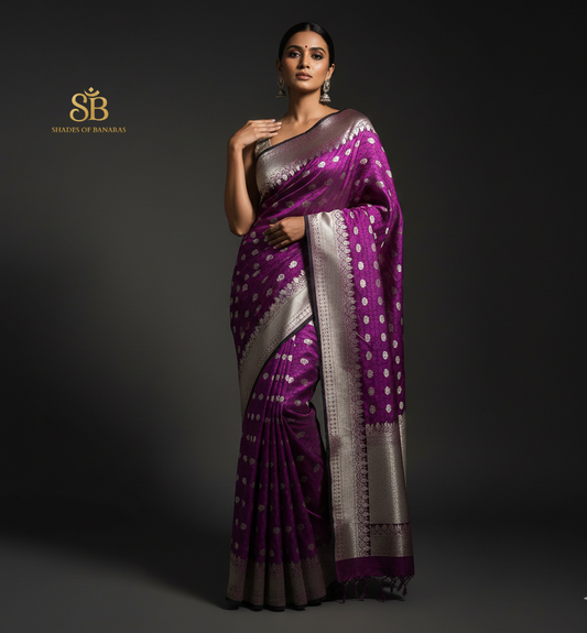 Imperial Violet Luxe Couture Pure Silk Banarasi Saree