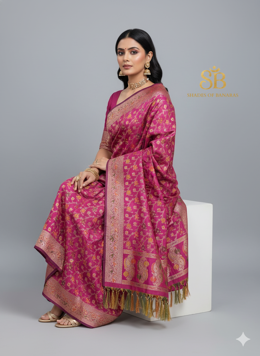 Pink Katan Soft Silk Banarasi Dupatta by Shades Of Banaras - banarasi - banarasi saree shop - banarasi saree manufacturers - banarasi saree wholesale - banaraasi sarees