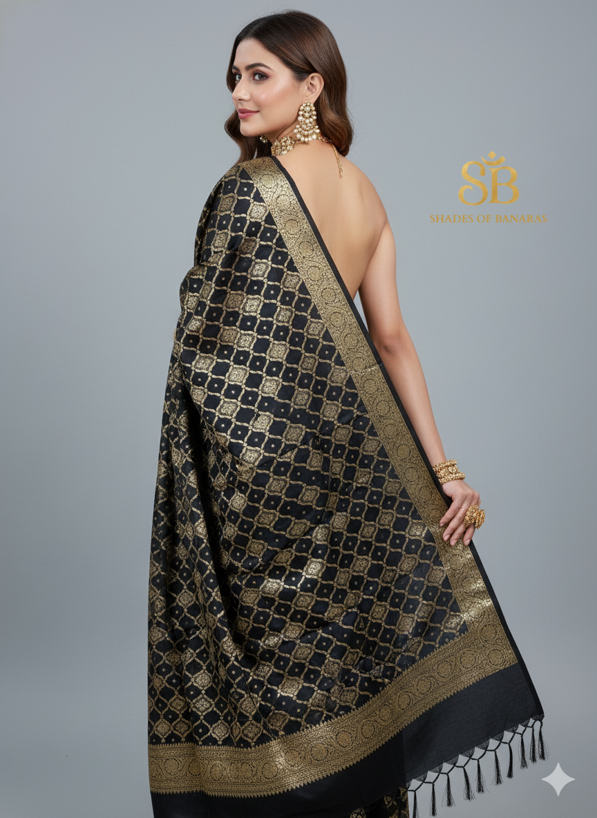 Black Katan Soft Silk Banarasi Dupatta – All Over Jaal Weave by Shades Of Banaras - banarasi - banarasi saree shop - banarasi saree manufacturers - banarasi saree wholesale - banaraasi sarees